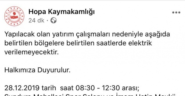 Hopa Kaymakamlığı’ndan Duyuru