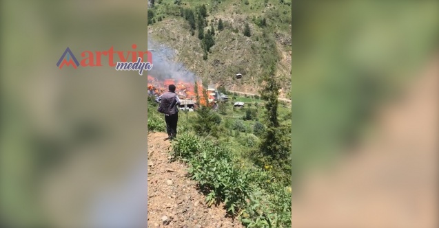 Artvin Yusufeli Dokumacılar Köyü Sahlep mezrasında henüz belirlenemeyen bir nedenle yangın çıktı.